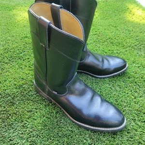 JUSTIN Basics Black Leather Pull-On Working Boots-#JB3000-Look Great-Size 12EE